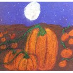orange pumpkin with dark blue sky chalk drawing