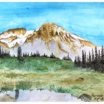 drawing of landscape of a snowy mountain and reflection