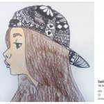 profile drawing girl with patterned hat