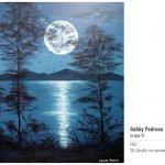 full moon painting on a lake with trees