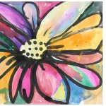 black outline flower with multicolored paint