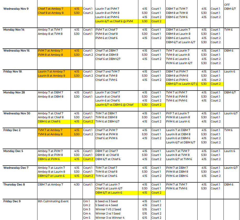 MS Volleyball Schedule 2022