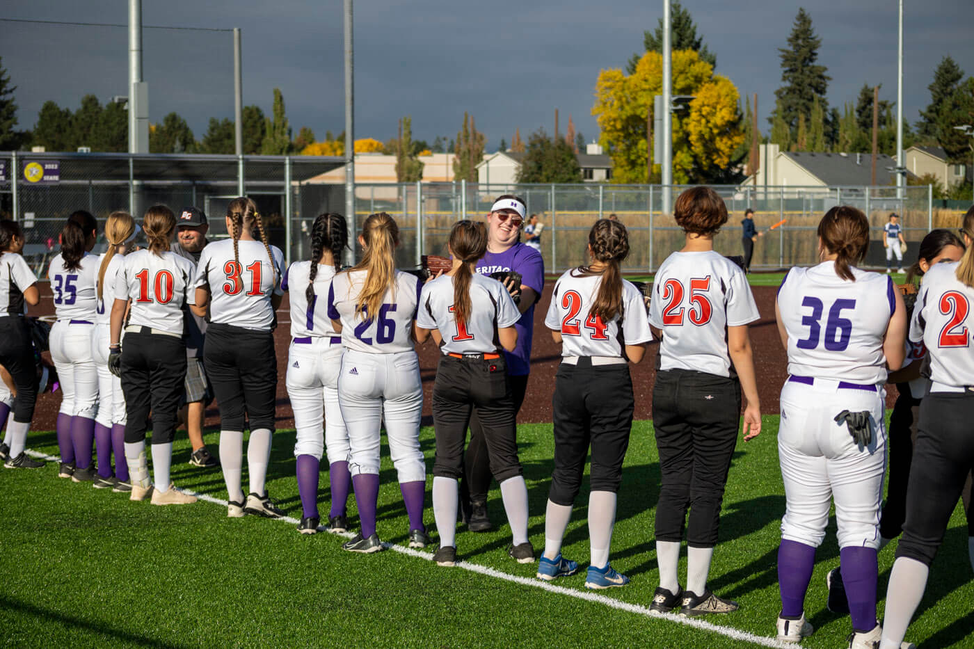 Softball players lined up