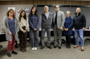 Battle Ground Public Schools board of directors. From left: President Jackie Maddux, Student board reps Julia Stiffler and Sora Tolley, Vice president Mark Watrin, Directors Andrew Lawhon, Mary Snitily and Ted Champine